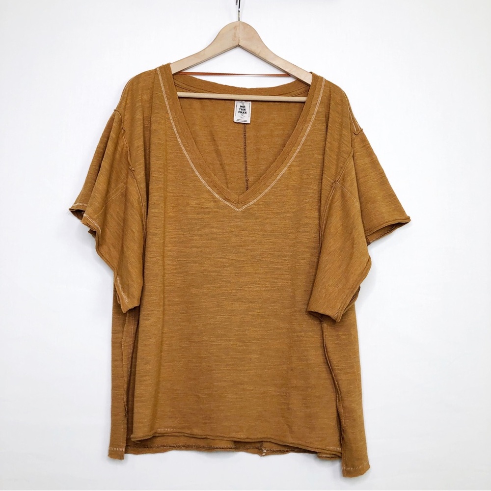 Free people with a free tan V-neck oversized T-shirt